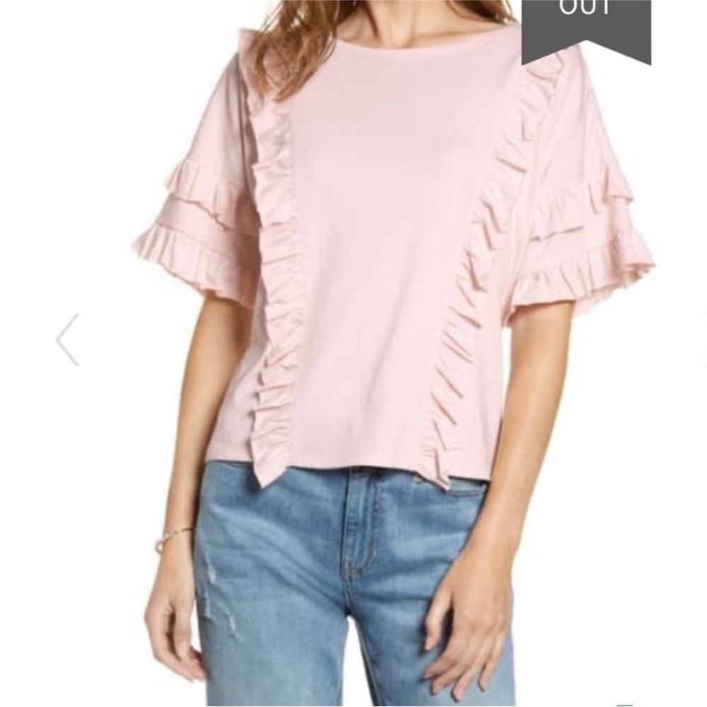 Rachel Parcell Blush Pink Ruffled T-Shirt Size Small‎